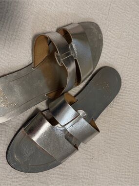 J. Crew Metallic Silver Leather Slide Sandals